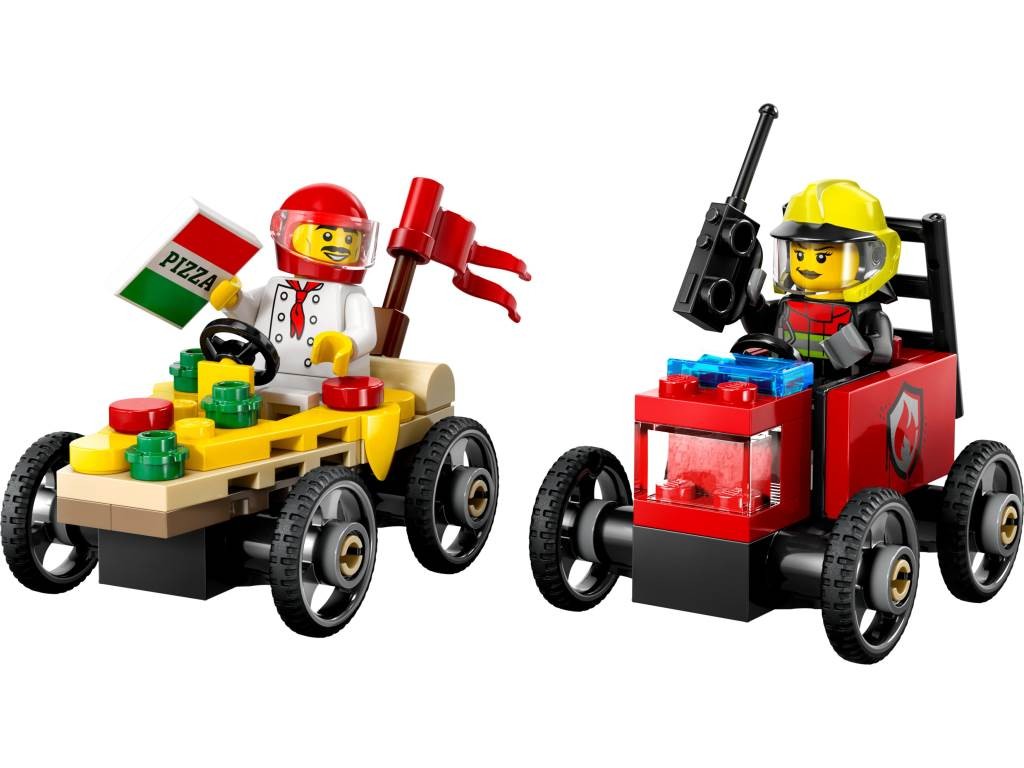 Contenido de LEGO® 60458 Pack de Coches de Carreras: Pizza vs. Camión de Bomberos