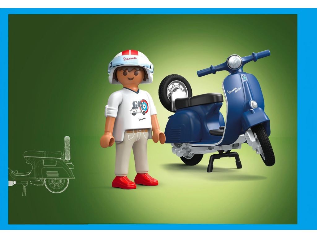Contenido real de Playmobil® 71622 1969 Vespa 150 Sprint Veloce, Azul