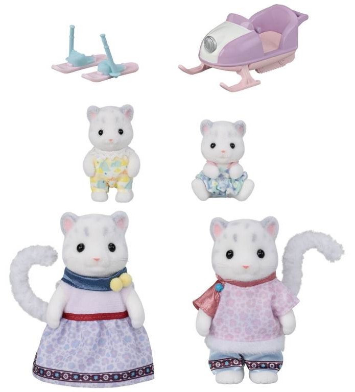 Contenido real de Sylvanian Families 5814 Familia Leopardo de las Nieves